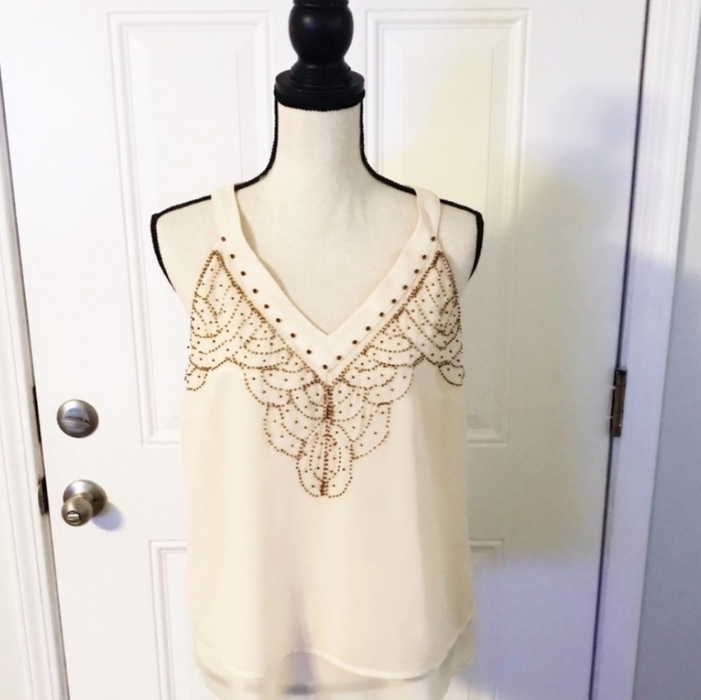 Skies are Blue Beautiful Beaded Tank Top Womens size L